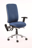 Chiro High Back Task Operators Chair Blue With Height Adjustable And Folding Arms - NWOF