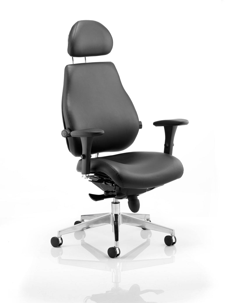Chiro Plus Ultimate Black Leather Chair With Arms & Headrest - NWOF