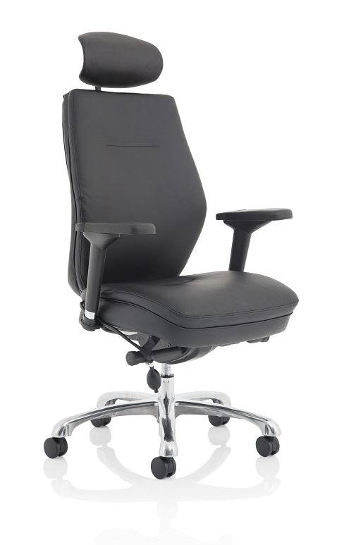 Domino Black Bonded Leather Chair With Arms & Headrest - NWOF