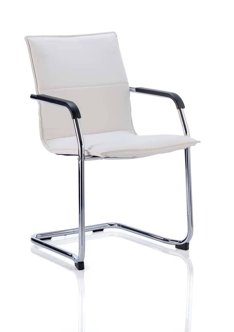 Echo Cantilever Chair White Soft Bonded Leather With Arms - NWOF