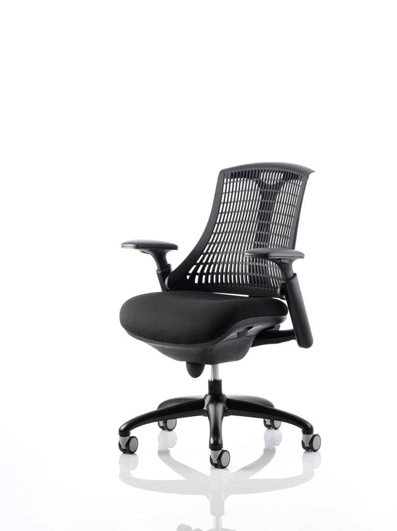 Flex Task Operator Chair Black Frame With Black Fabric Seat Black Back With Arms - NWOF