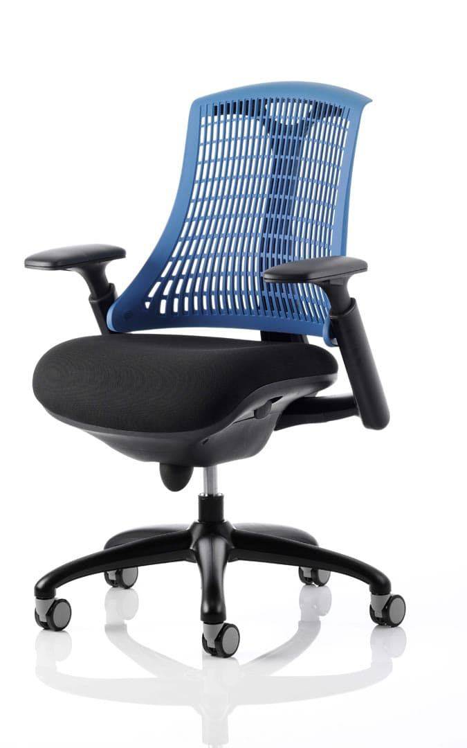 Flex Task Operator Chair Black Frame With Black Fabric Seat Blue Back With Arms - NWOF