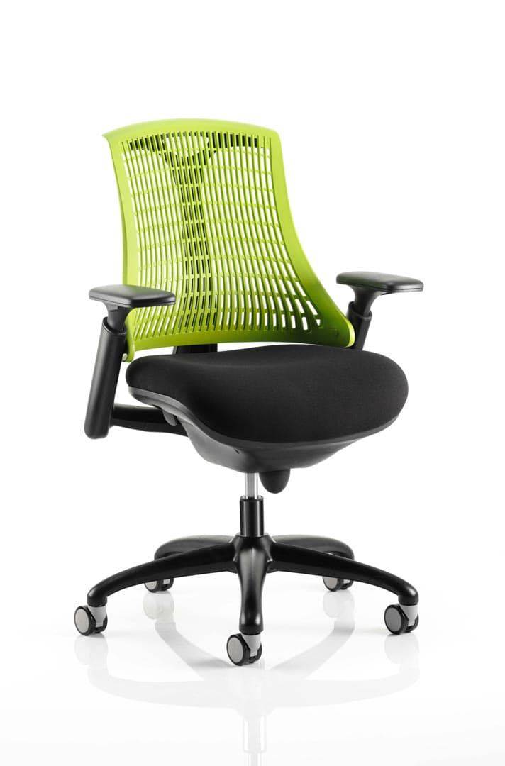 Flex Task Operator Chair Black Frame With Black Fabric Seat Green Back With Arms - NWOF