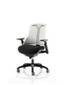 Flex Task Operator Chair Black Frame With Black Fabric Seat Moonstone White Back With Arms - NWOF