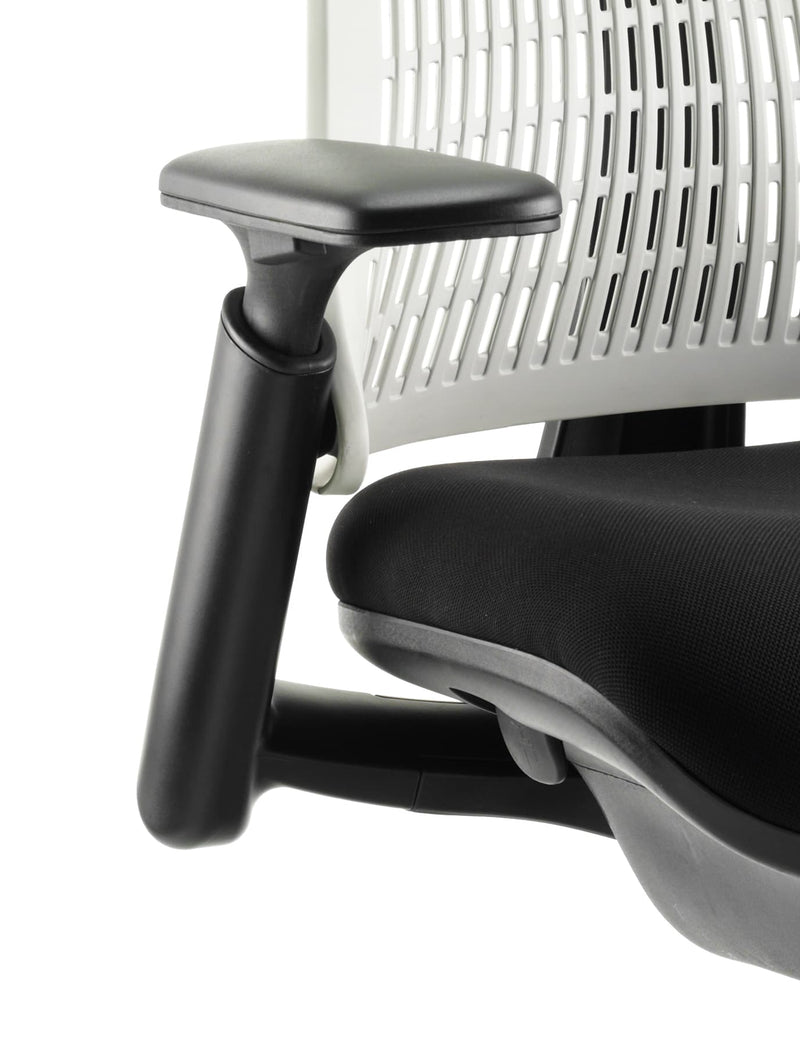 Flex Task Operator Chair Black Frame With Black Fabric Seat Moonstone White Back With Arms - NWOF