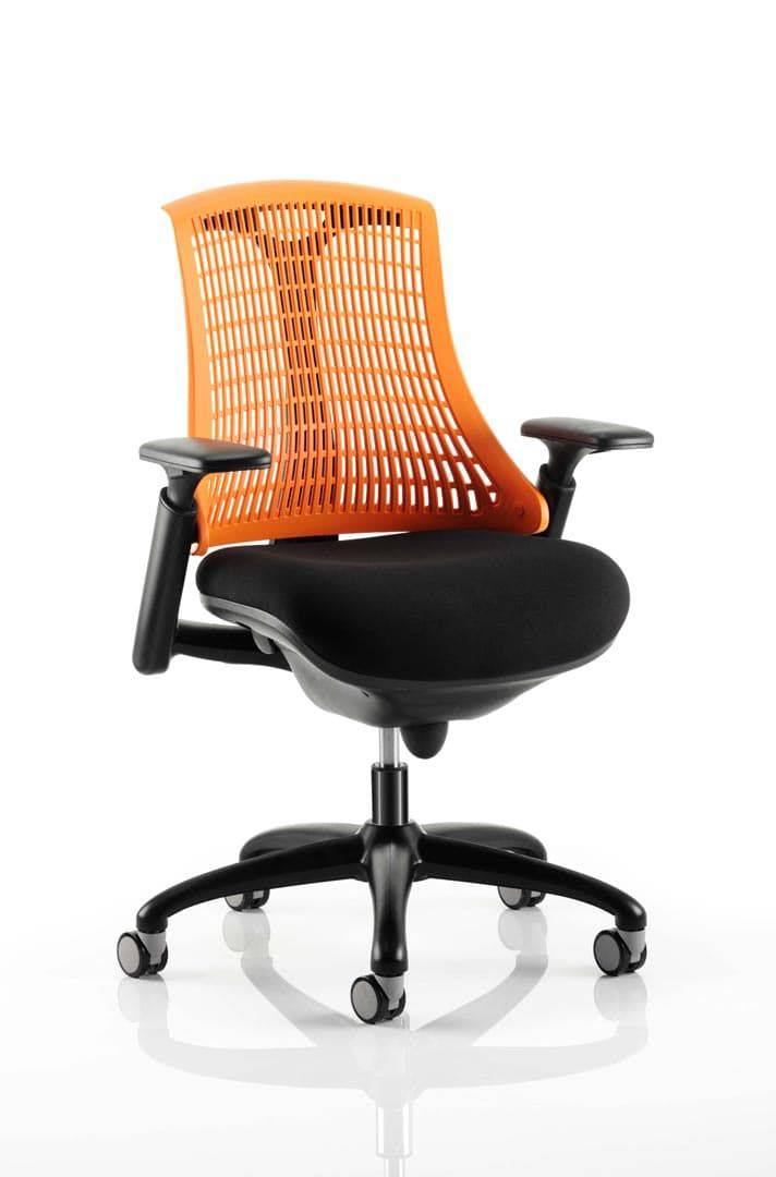 Flex Task Operator Chair Black Frame With Black Fabric Seat Orange Back With Arms - NWOF
