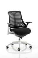 Flex Task Operator Chair White Frame Black Fabric Seat With Black Back With Arms - NWOF