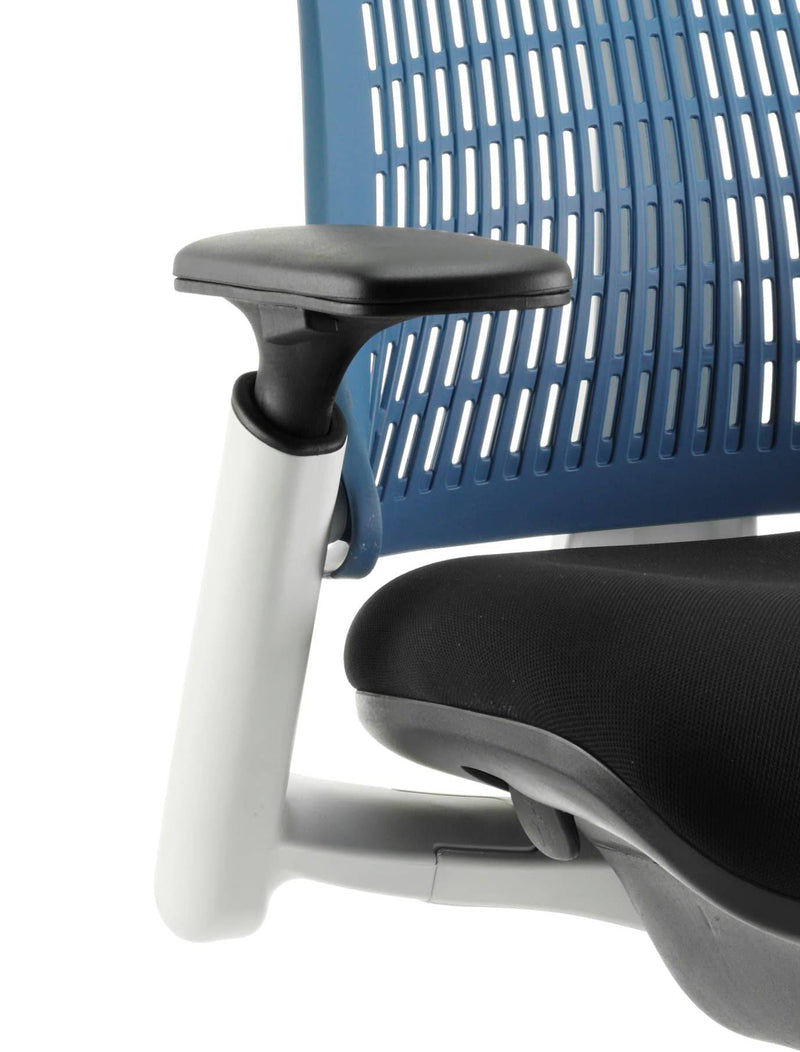 Flex Task Operator Chair White Frame Black Fabric Seat With Blue Back With Arms - NWOF