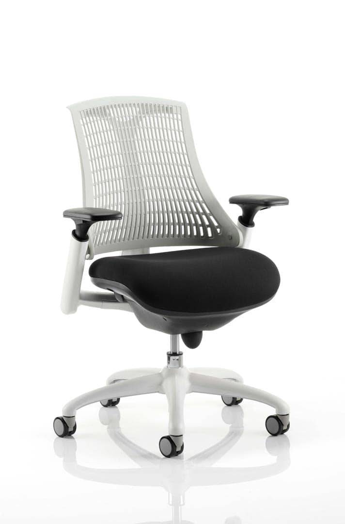 Flex Task Operator Chair White Frame Black Fabric Seat With Moonstone White Back With Arms - NWOF
