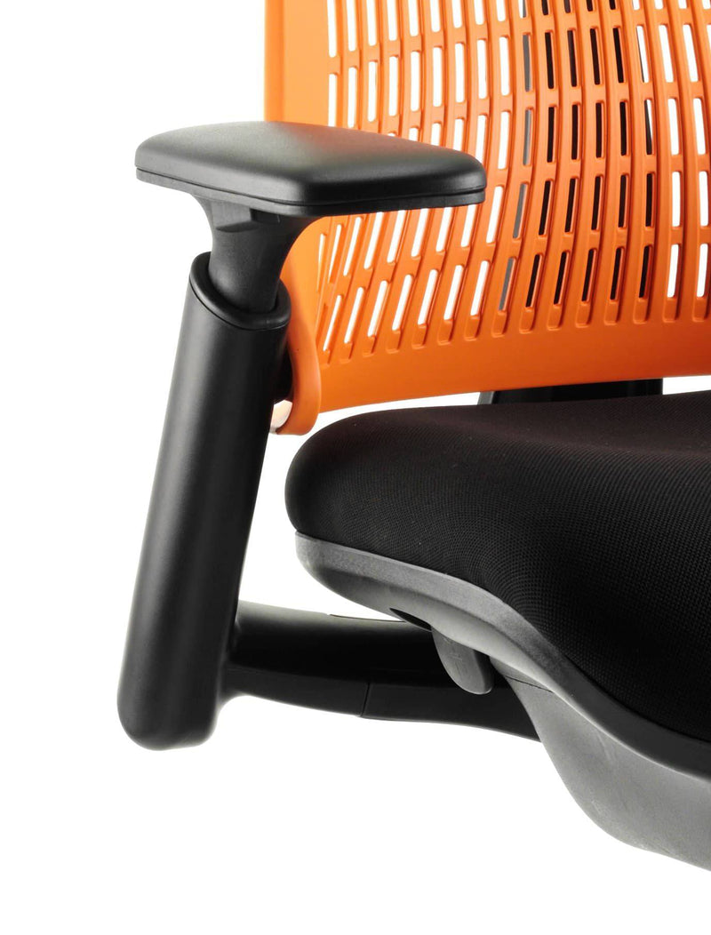 Flex Task Operator Chair White Frame Black Fabric Seat With Orange Back With Arms - NWOF