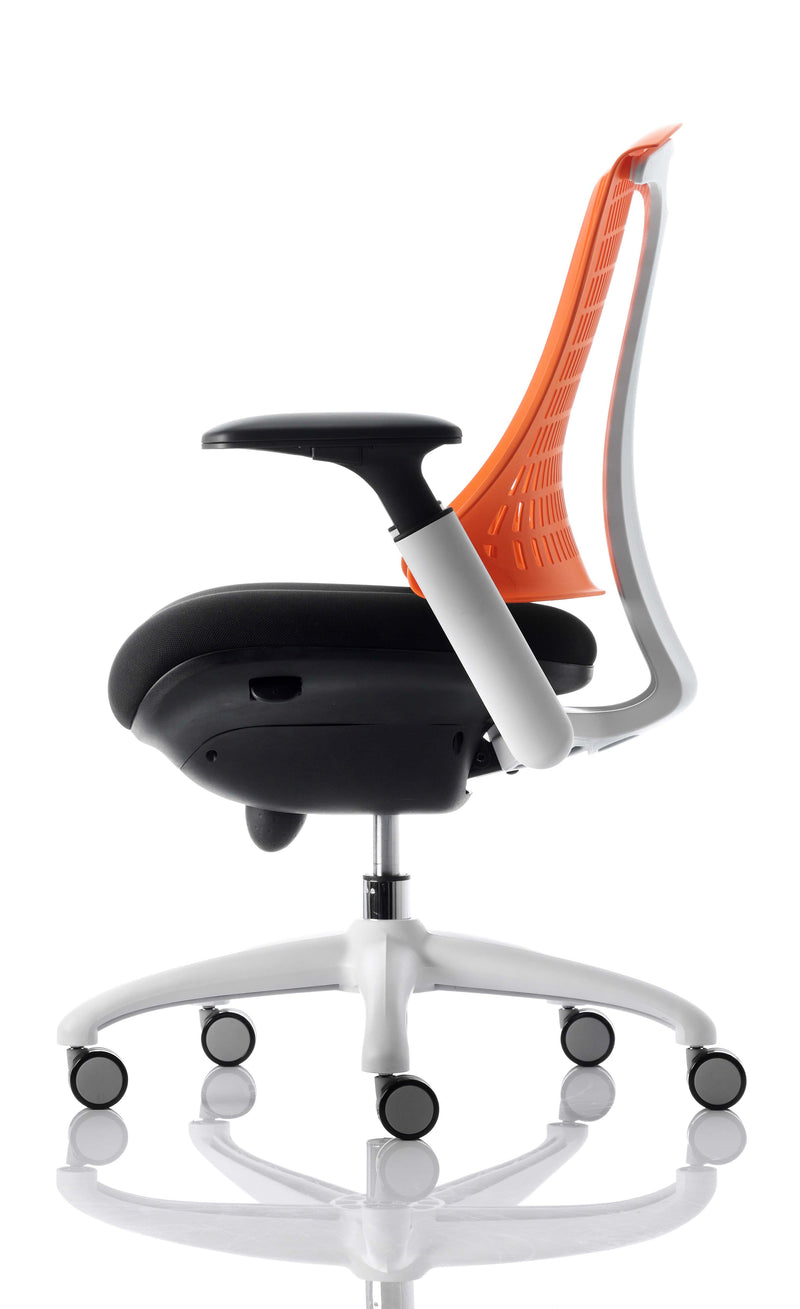 Flex Task Operator Chair White Frame Black Fabric Seat With Orange Back With Arms - NWOF