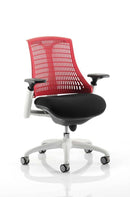 Flex Task Operator Chair White Frame Black Fabric Seat With Red Back With Arms - NWOF
