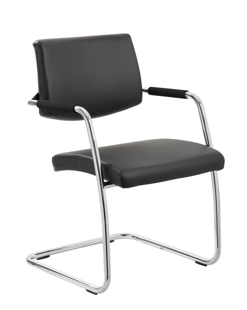 Havanna Visitor Chair Black Leather With Arms - NWOF