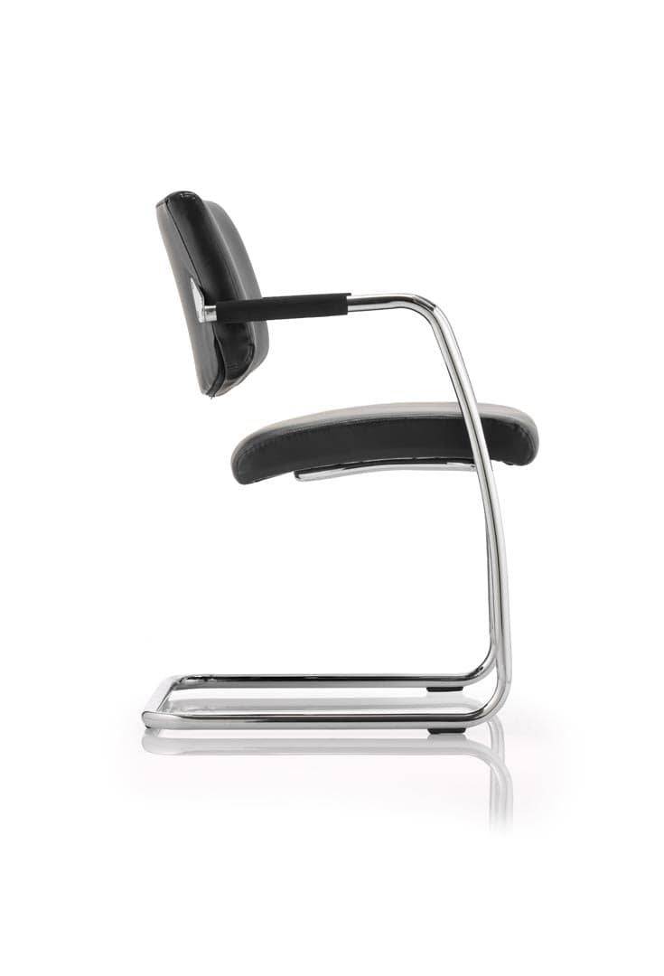 Havanna Visitor Chair Black Leather With Arms - NWOF