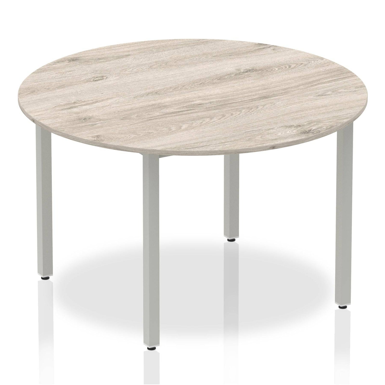 Impulse 1200mm Round Table Grey Oak Top Silver Box Frame Leg– Flogit2us.com
