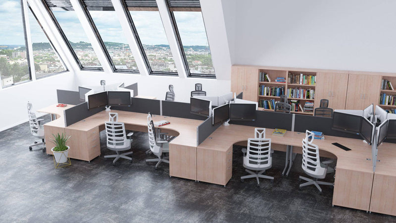 Impulse Crescent Desk With 600mm Deep Desk High Pedestal Bundle - Grey Oak - NWOF