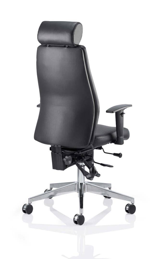 Onyx Ergo Posture Chair Black Bonded Leather With Headrest & Arms - NWOF