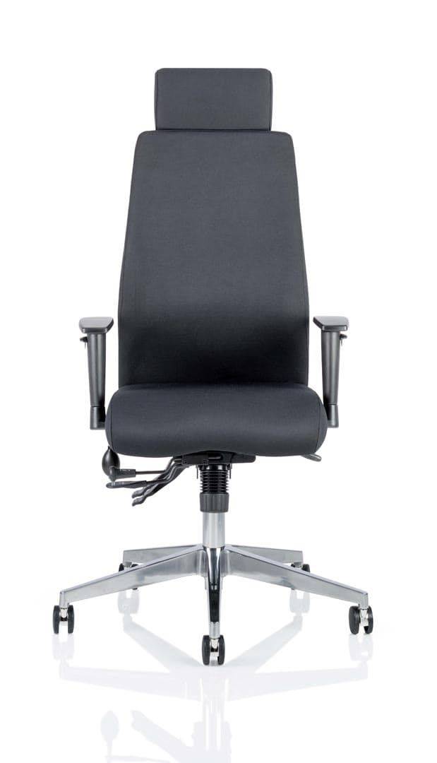 Onyx Ergo Posture Chair Black Fabric With Headrest & Arms - NWOF