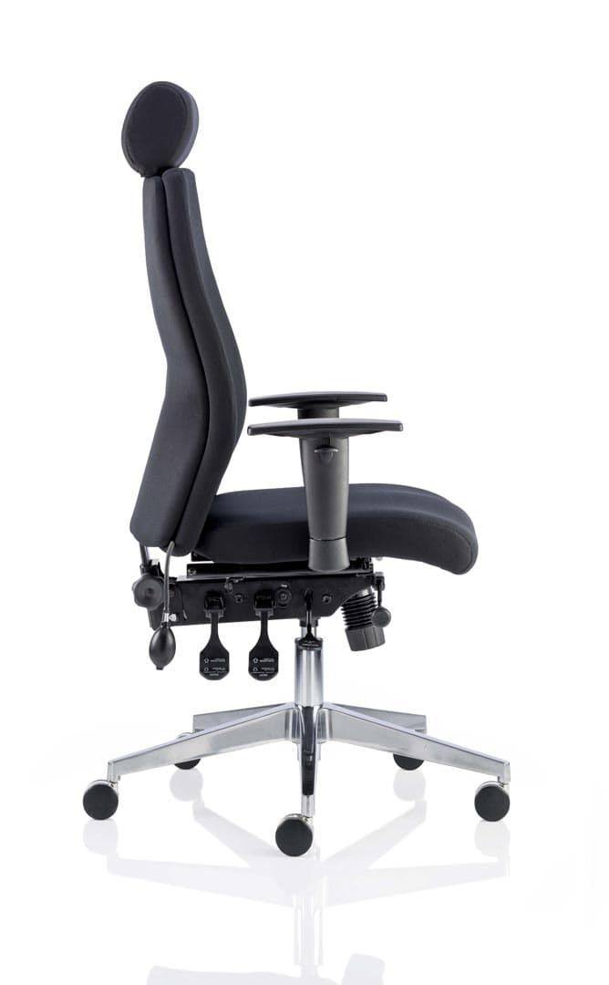 Onyx Ergo Posture Chair Black Fabric With Headrest & Arms - NWOF