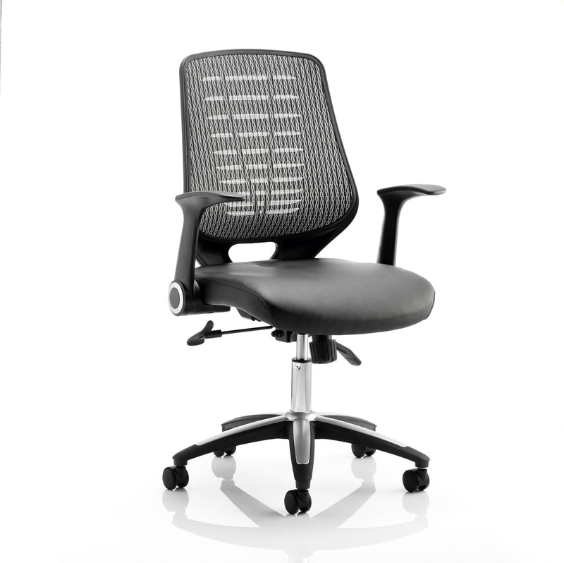 Relay Task Operator Chair Leather Seat Silver Back With Arms - NWOF