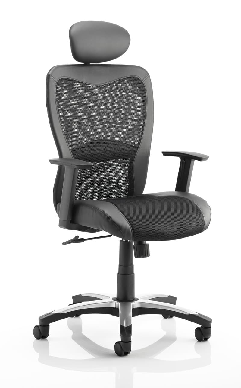 Victor Executive Chair Black Leather/Mesh With Arms & Headrest - NWOF