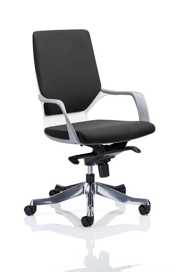 Xenon Executive White Chair Black Fabric Medium Back With Arms - NWOF