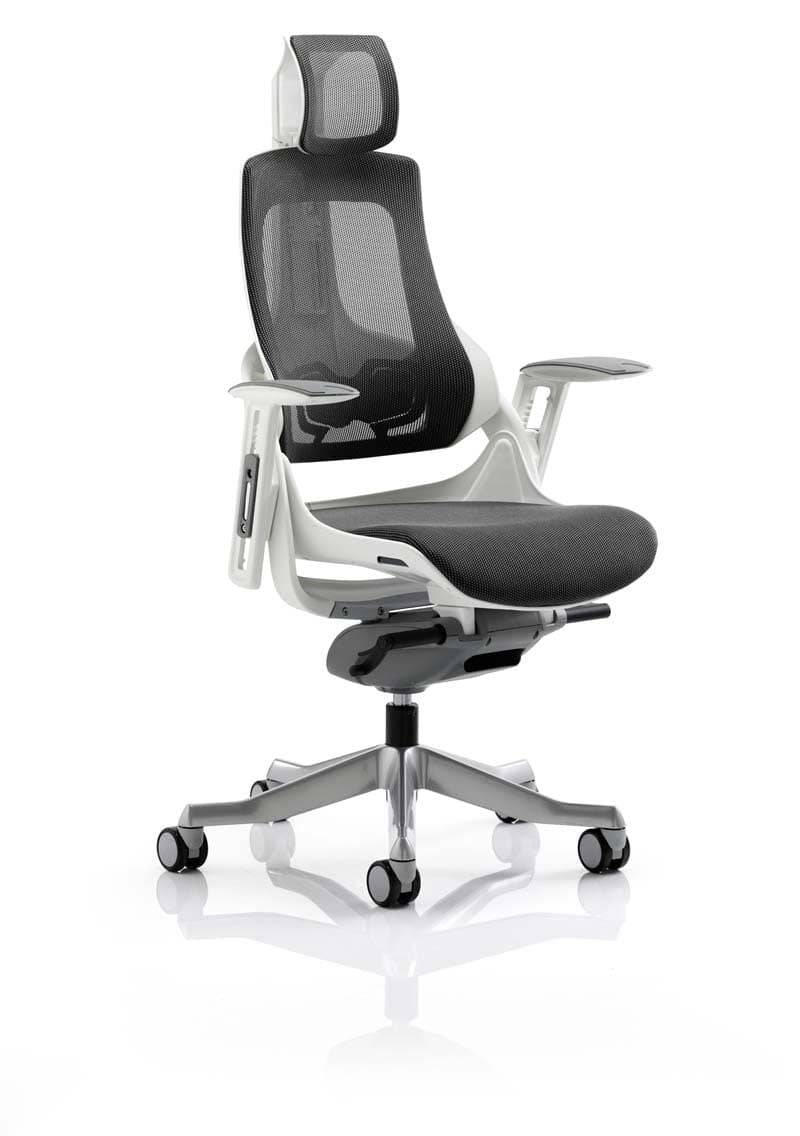 Zure Executive Chair Charcoal Mesh With Arms & Headrest - NWOF