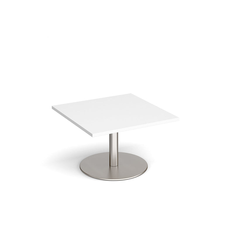 Monza Square Coffee Table With Flat Round Base 800mm - White - NWOF