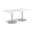 Monza Rectangular Dining Table With Flat Round Base - White - NWOF