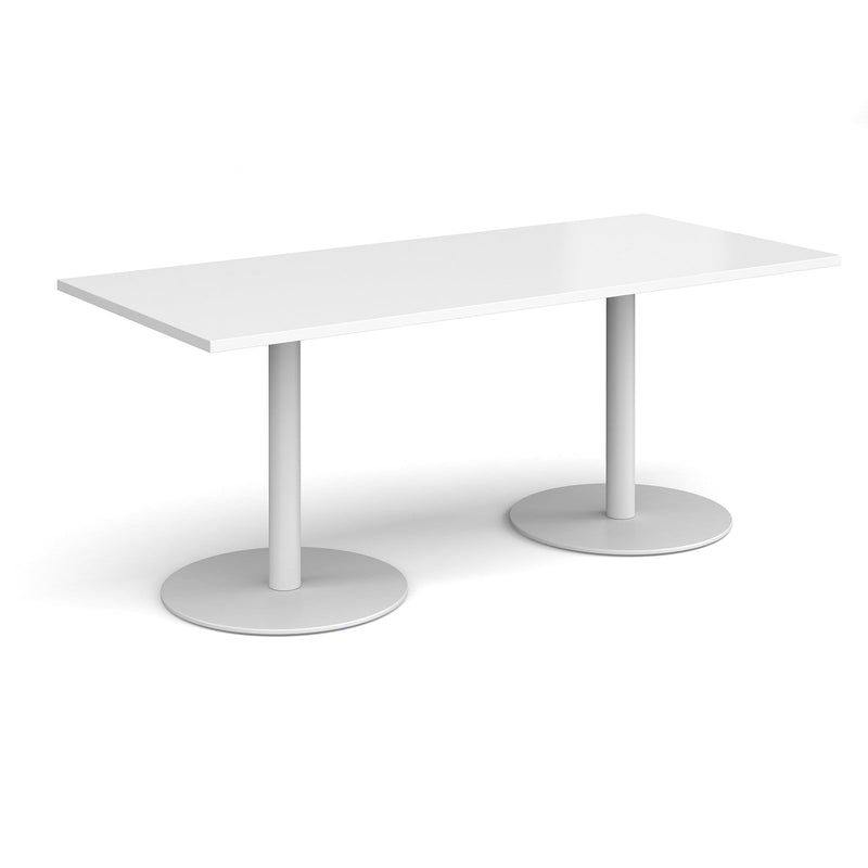 Monza Rectangular Dining Table With Flat Round Base - White - NWOF