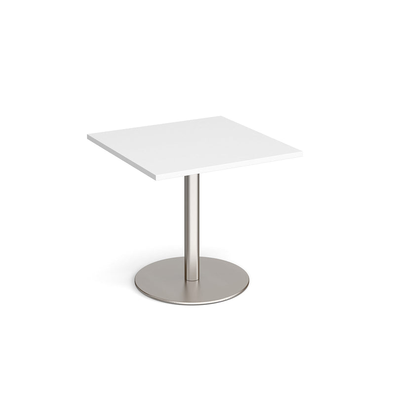 Monza Square Dining Table With Flat Round Base 800mm - White - NWOF