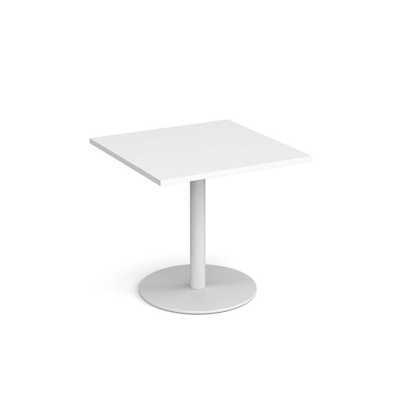 Monza Square Dining Table With Flat Round Base 800mm - White - NWOF