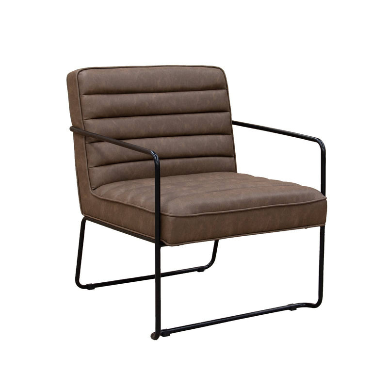 Decco Ribbed Lounge Chair With Black Metal Frame - Brown Leather - NWOF