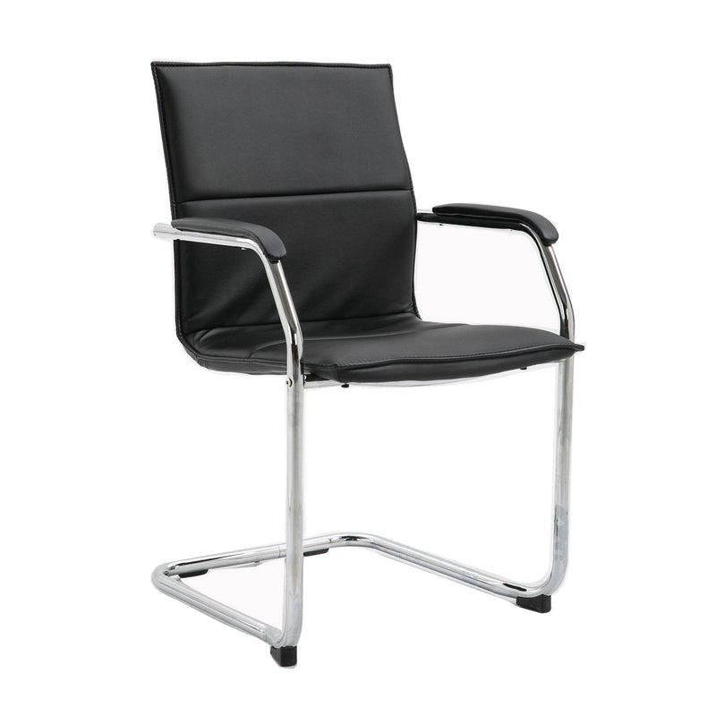 Essen Stackable Meeting Room Cantilever Chair - Black Faux Leather - NWOF