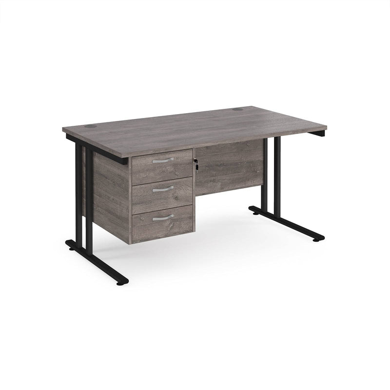 Maestro 25 Straight Desk 800mm Deep With Fixed 3 Drawer Pedestal & Cantilever Leg - NWOF