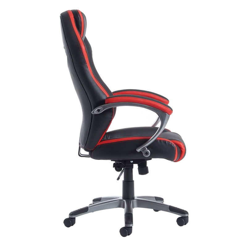 Jensen High Back Executive Chair - Black & Red Faux Leather - NWOF