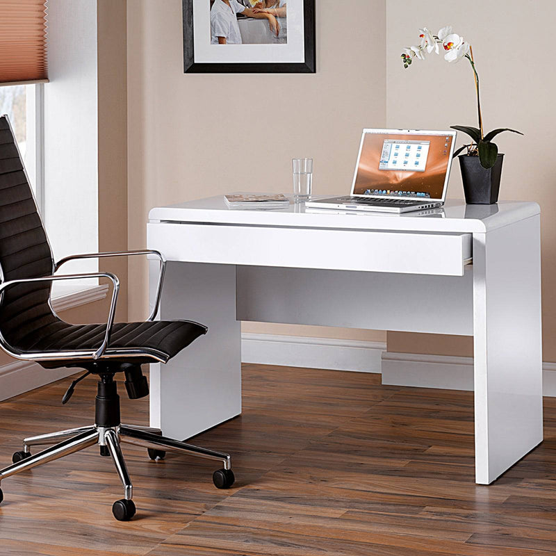 Luxor Home Office Workstation With Integrated Full Length Drawer - White Gloss - NWOF
