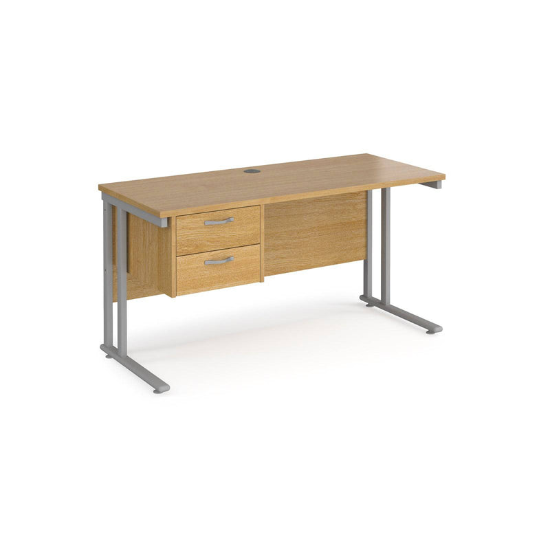 Maestro 25 Straight Desk 600mm Deep With Fixed 2 Drawer Pedestal & Cantilever Leg - NWOF