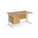 Maestro 25 Straight Desk 800mm Deep With Fixed 3 Drawer Pedestal & Cantilever Leg - NWOF