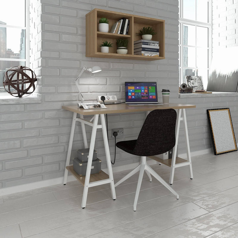 Pella Home Office Workstation With Trestle Legs – Windsor Oak - NWOF