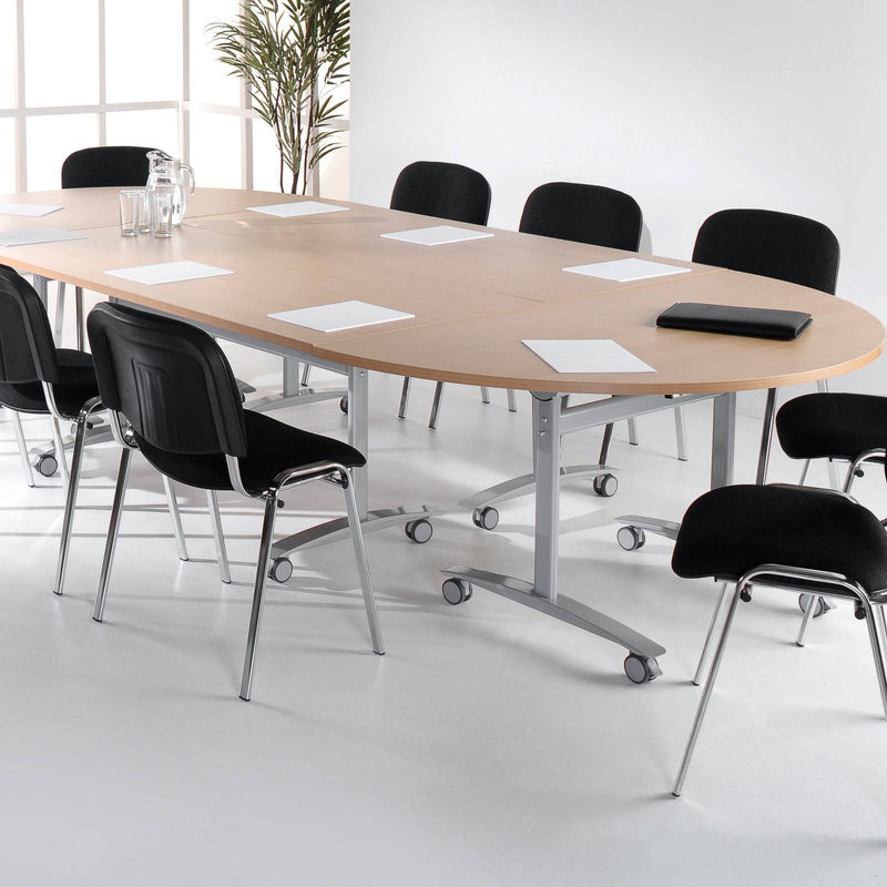 Semi Circular Fliptop Meeting Table With Silver Frame - Beech - NWOF