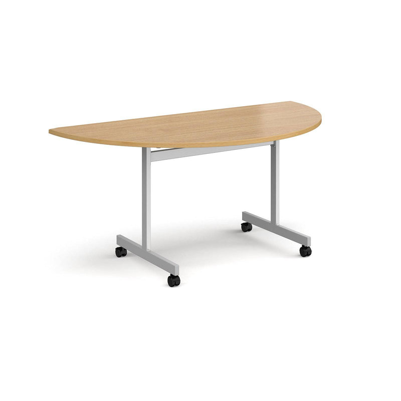 Semi Circular Fliptop Meeting Table With Silver Frame - Oak - NWOF