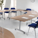 Semi Circular Fliptop Meeting Table With Silver Frame - White - NWOF