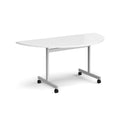 Semi Circular Fliptop Meeting Table With Silver Frame - White - NWOF