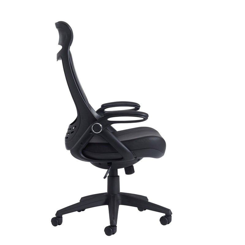 Tuscan High Back Managers Chair With Head Support - Black Faux Leather - NWOF