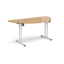 Semi Circular Folding Leg Table With Straight Foot Rails - Oak - NWOF