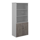 Duo Combination Unit With Glass Upper Doors - White/Grey Oak - NWOF