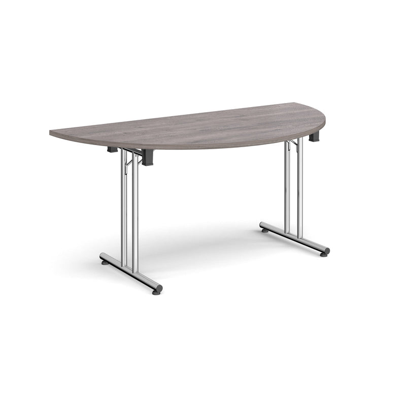 Semi Circular Folding Leg Table With Straight Foot Rails - Grey Oak - NWOF
