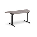 Semi Circular Folding Leg Table With Straight Foot Rails - Grey Oak - NWOF