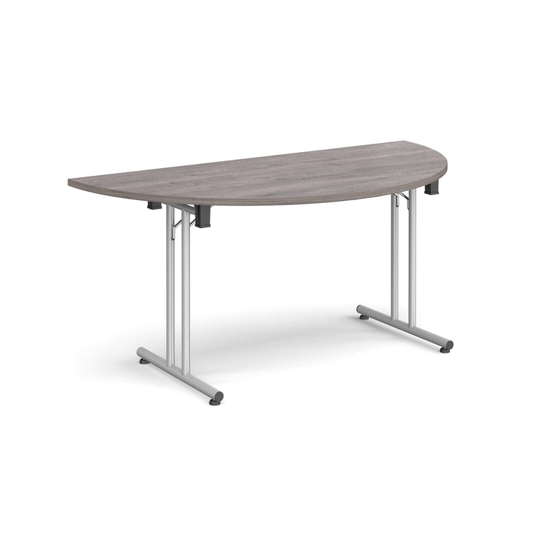 Semi Circular Folding Leg Table With Straight Foot Rails - Grey Oak - NWOF